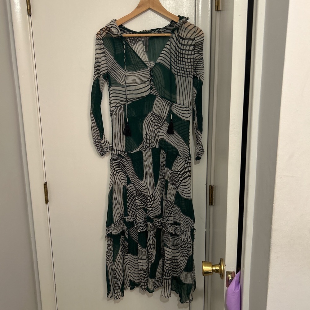 Anthropologie Marais green printed chiffon maxi dress